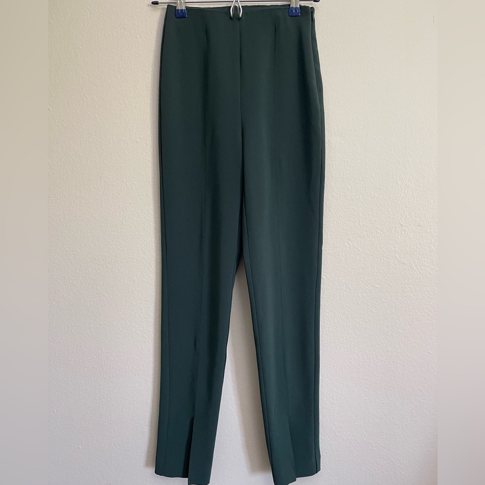 Aritzia Babaton Cassatt Emerald Green High Rise Front Slit Side Zip Pants Size 0